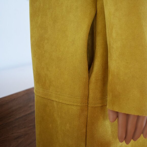 Philosophy Faux Suede Leather Mustard Open Front Coat with Pockets - Picture 11 of 14